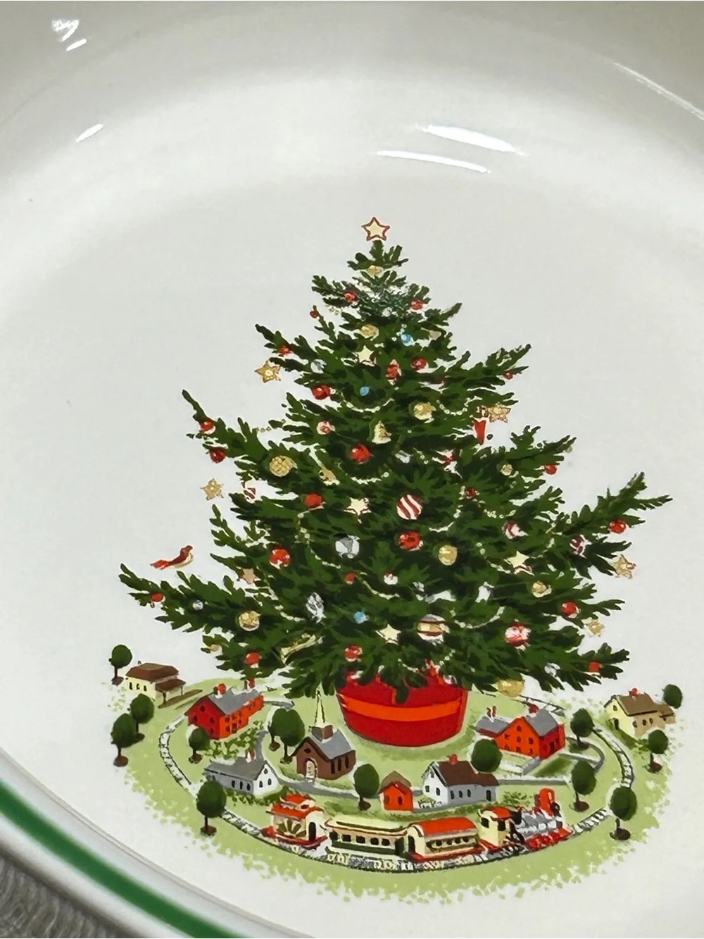 Pfaltzgraff White Chip & Dip Set with Green and Red Holiday Tree Motif